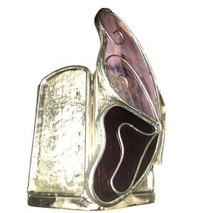Stained Glass Candle Votive Purple Butterfly 5 in Tall, Antique